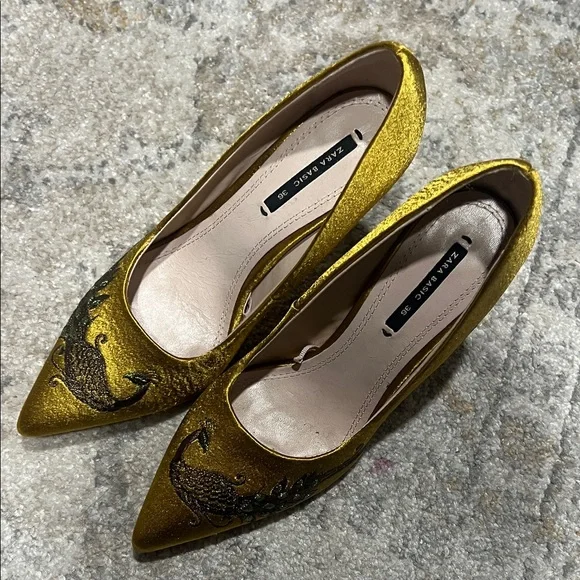 Zara Gold Embroidered Heels - Picture 2 of 4